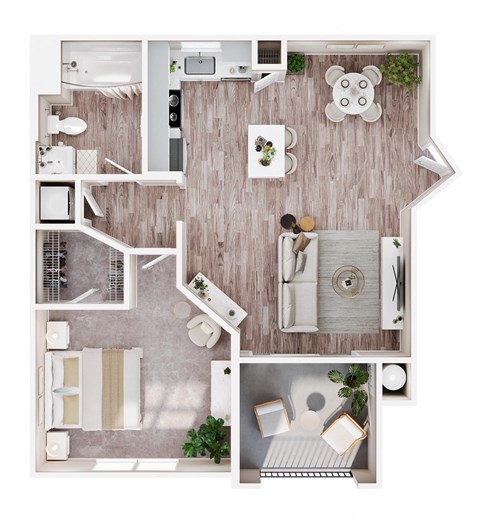 Floor plan for 1 bed, 1 bath, 724 sqft